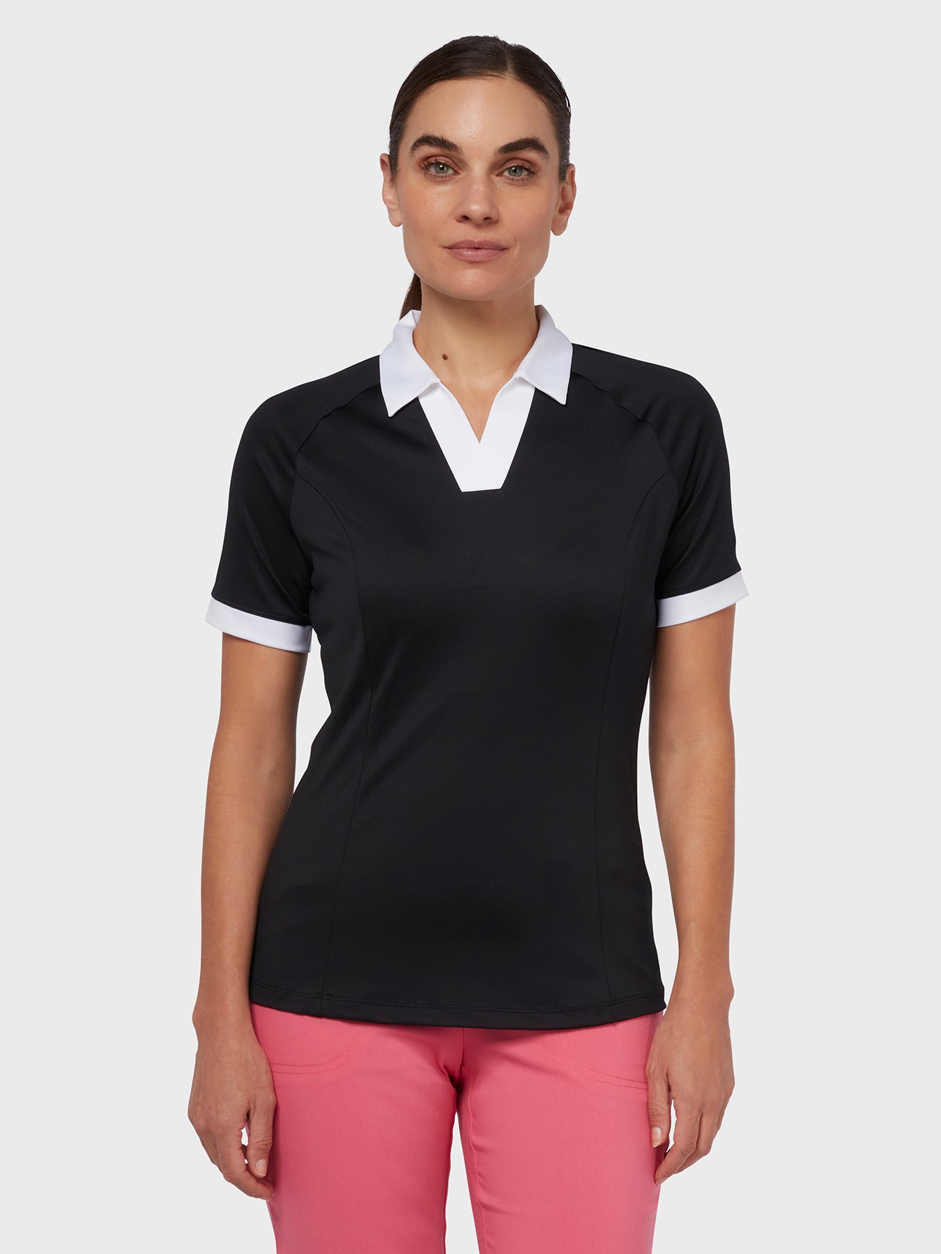 Short Sleeve V-Placket Colourblock Polo Musta