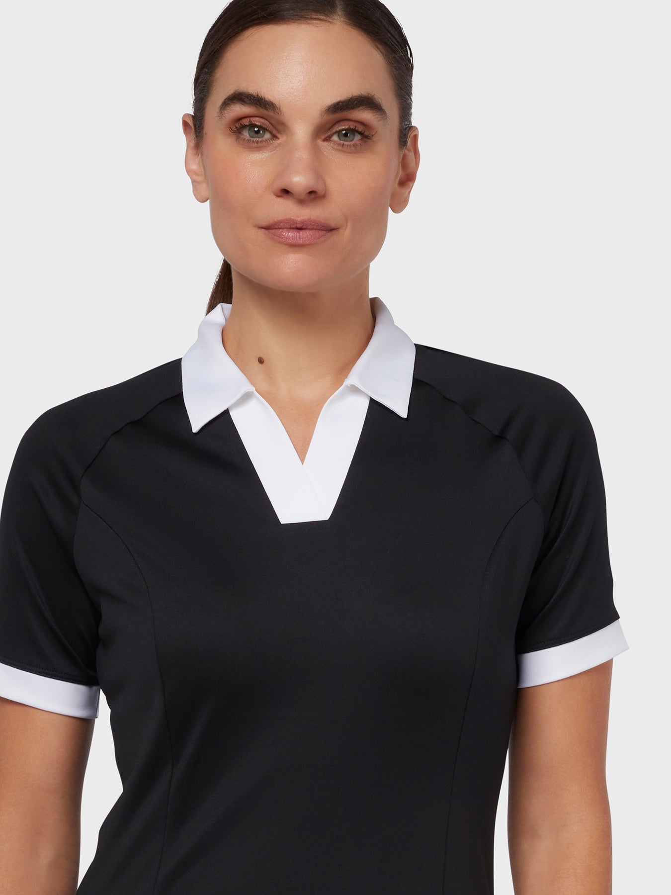 Short Sleeve V-Placket Colourblock Polo Musta