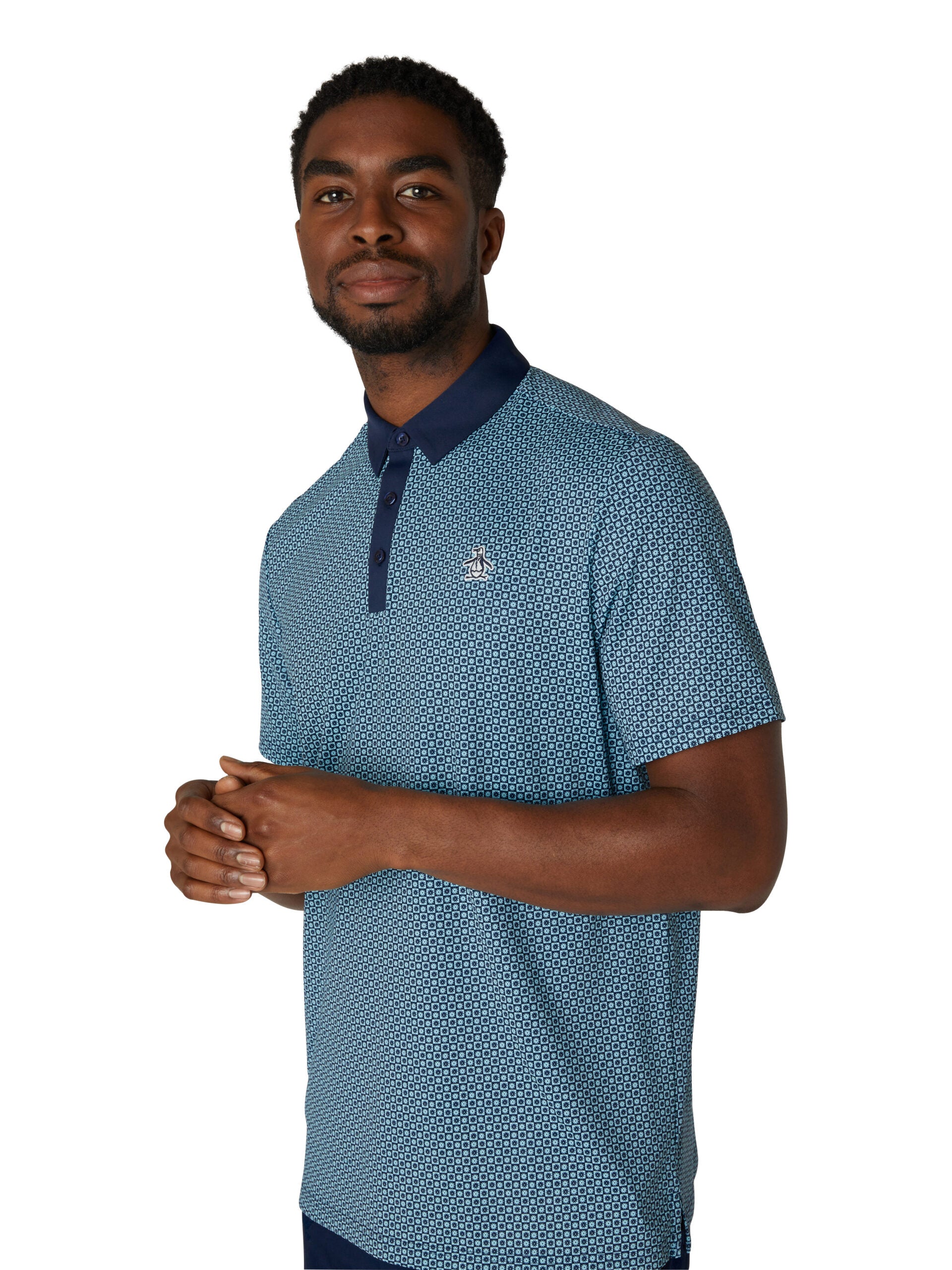 Retro Micro Floral Print Golf Polo