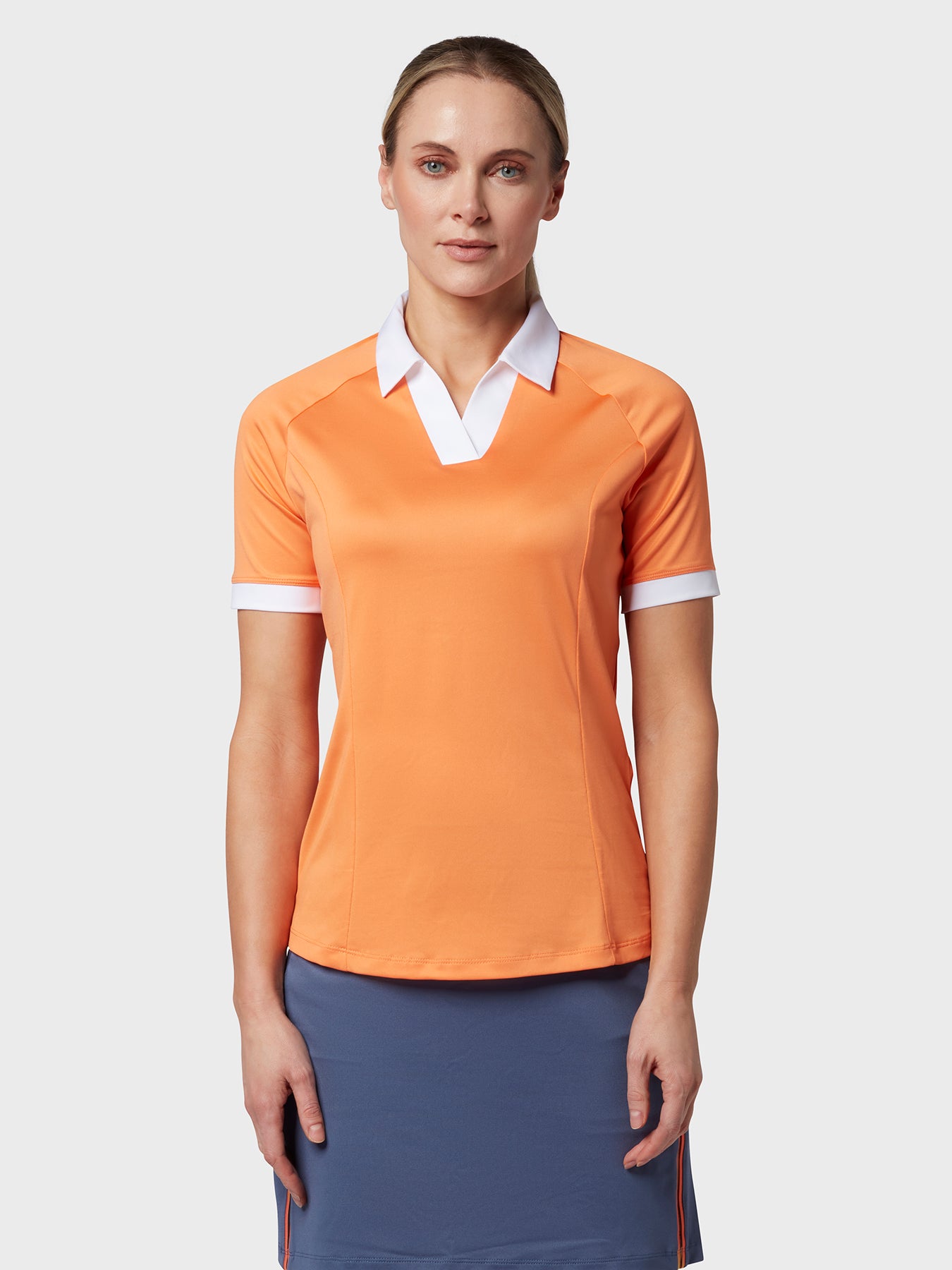 Short Sleeve V-Placket Colourblock Polo Oranssi